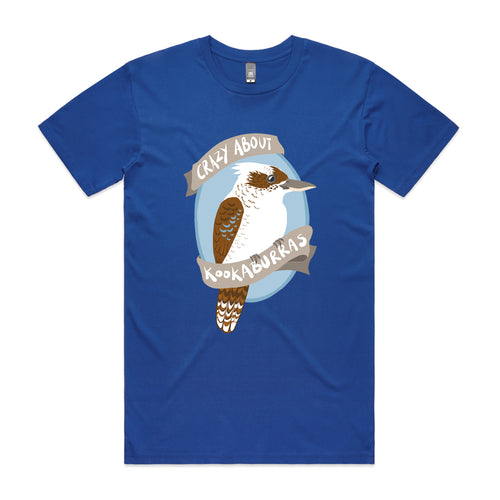Crazy About Kookaburras Tee by Lonely Kids Club. All clothing from our T-shirts to our shorts and hoodies are ethically made, and printed packed and shipped from Sydney.