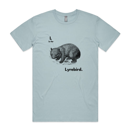 L Is For Lyrebird Tee by Lonely Kids Club. All clothing from our T-shirts to our shorts and hoodies are ethically made, and printed packed and shipped from Sydney.
