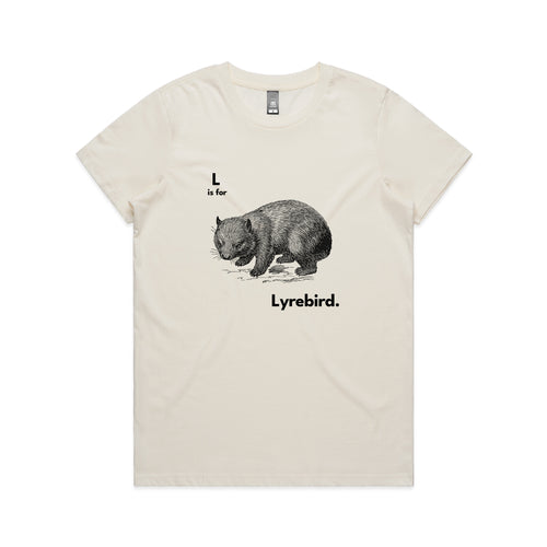 L Is For Lyrebird Tee by Lonely Kids Club. All clothing from our T-shirts to our shorts and hoodies are ethically made, and printed packed and shipped from Sydney.