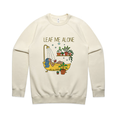 Leaf Me Alone Jumper by Lonely Kids Club. All clothing from our T-shirts to our shorts and hoodies are ethically made, and printed packed and shipped from Sydney.