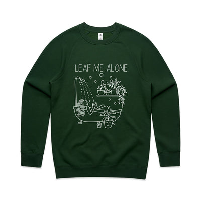 Leaf Me Alone Jumper by Lonely Kids Club. All clothing from our T-shirts to our shorts and hoodies are ethically made, and printed packed and shipped from Sydney.