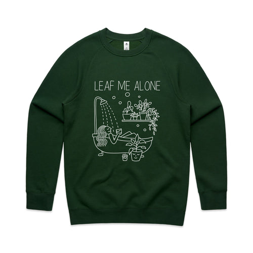 Leaf Me Alone Jumper by Lonely Kids Club. All clothing from our T-shirts to our shorts and hoodies are ethically made, and printed packed and shipped from Sydney.