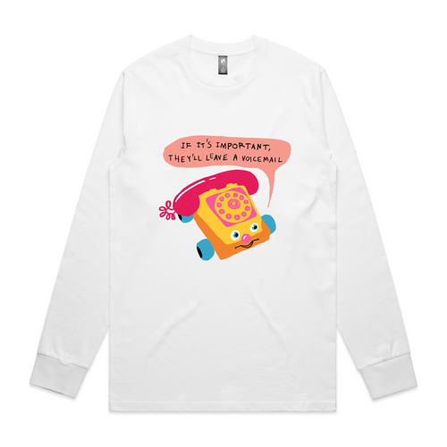 Leave A Voicemail Tee by Lonely Kids Club. All clothing from our T-shirts to our shorts and hoodies are ethically made, and printed packed and shipped from Sydney.