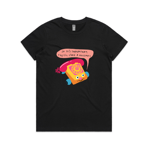 Leave A Voicemail Tee by Lonely Kids Club. All clothing from our T-shirts to our shorts and hoodies are ethically made, and printed packed and shipped from Sydney.