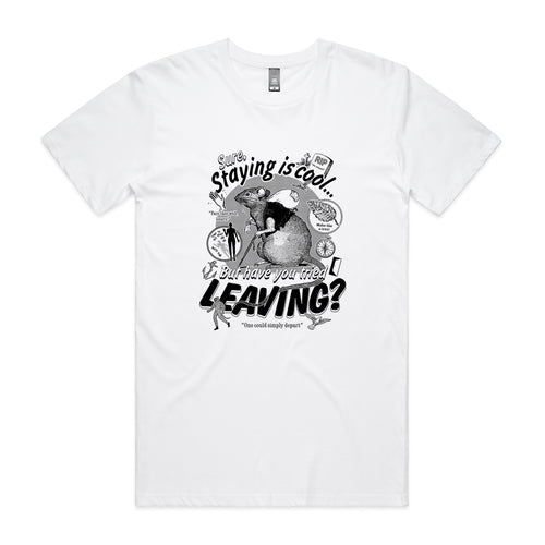 Leaving Rat Tee by Lonely Kids Club. All clothing from our T-shirts to our shorts and hoodies are ethically made, and printed packed and shipped from Sydney.