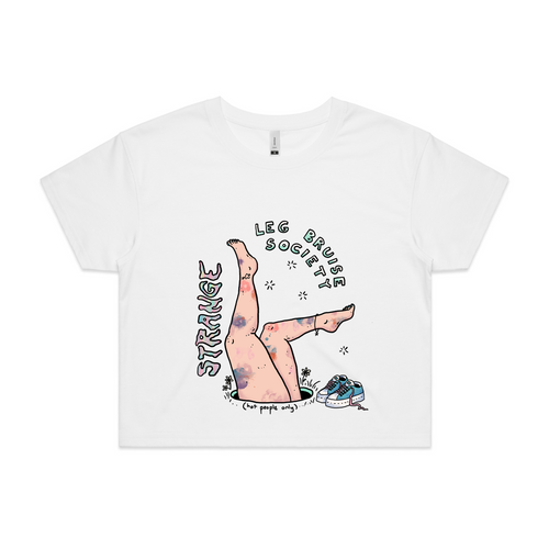 Leg Bruise (Hot People) Tee by Lonely Kids Club. All clothing from our T-shirts to our shorts and hoodies are ethically made, and printed packed and shipped from Sydney.