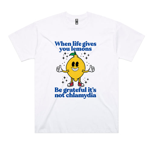Life Gives You Lemons Tee by Lonely Kids Club. All clothing from our T-shirts to our shorts and hoodies are ethically made, and printed packed and shipped from Sydney.
