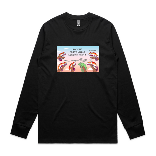Lesbian Party Tee by Lonely Kids Club. All clothing from our T-shirts to our shorts and hoodies are ethically made, and printed packed and shipped from Sydney.