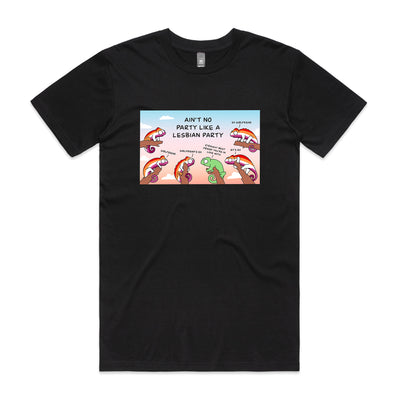 Lesbian Party Tee by Lonely Kids Club. All clothing from our T-shirts to our shorts and hoodies are ethically made, and printed packed and shipped from Sydney.