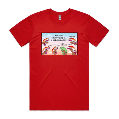 Lesbian Party Tee by Lonely Kids Club. All clothing from our T-shirts to our shorts and hoodies are ethically made, and printed packed and shipped from Sydney.