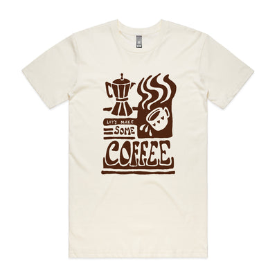 Let's Make Some Coffee Tee by Lonely Kids Club. All clothing from our T-shirts to our shorts and hoodies are ethically made, and printed packed and shipped from Sydney.