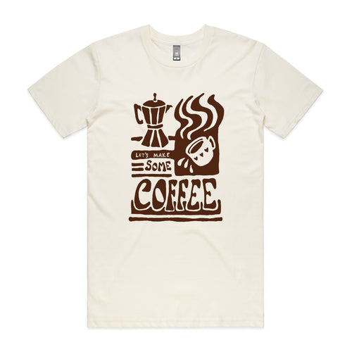 Let's Make Some Coffee Tee by Lonely Kids Club. All clothing from our T-shirts to our shorts and hoodies are ethically made, and printed packed and shipped from Sydney.