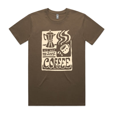 Let's Make Some Coffee Tee by Lonely Kids Club. All clothing from our T-shirts to our shorts and hoodies are ethically made, and printed packed and shipped from Sydney.