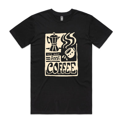Let's Make Some Coffee Tee by Lonely Kids Club. All clothing from our T-shirts to our shorts and hoodies are ethically made, and printed packed and shipped from Sydney.