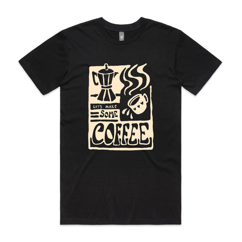 Let's Make Some Coffee Tee by Lonely Kids Club. All clothing from our T-shirts to our shorts and hoodies are ethically made, and printed packed and shipped from Sydney.