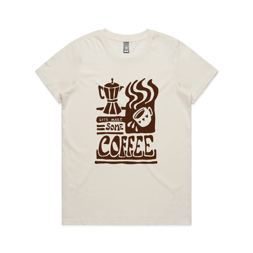 Let's Make Some Coffee Tee by Lonely Kids Club. All clothing from our T-shirts to our shorts and hoodies are ethically made, and printed packed and shipped from Sydney.