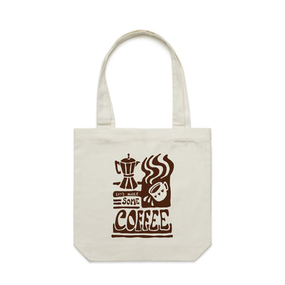 Let's Make Some Coffee Tote by Lonely Kids Club. All clothing from our T-shirts to our shorts and hoodies are ethically made, and printed packed and shipped from Sydney.