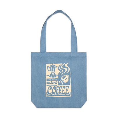 Let's Make Some Coffee Tote by Lonely Kids Club. All clothing from our T-shirts to our shorts and hoodies are ethically made, and printed packed and shipped from Sydney.