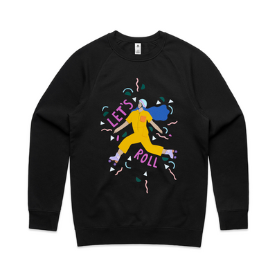 Let's Roll Jumper by Lonely Kids Club. All clothing from our T-shirts to our shorts and hoodies are ethically made, and printed packed and shipped from Sydney.