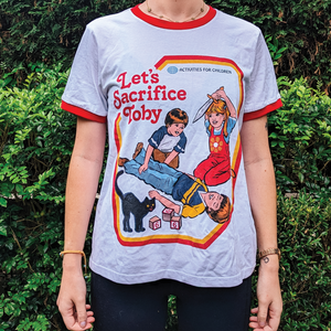 Let's Sacrifice Toby Tee by Lonely Kids Club. All clothing from our T-shirts to our shorts and hoodies are ethically made, and printed packed and shipped from Sydney.