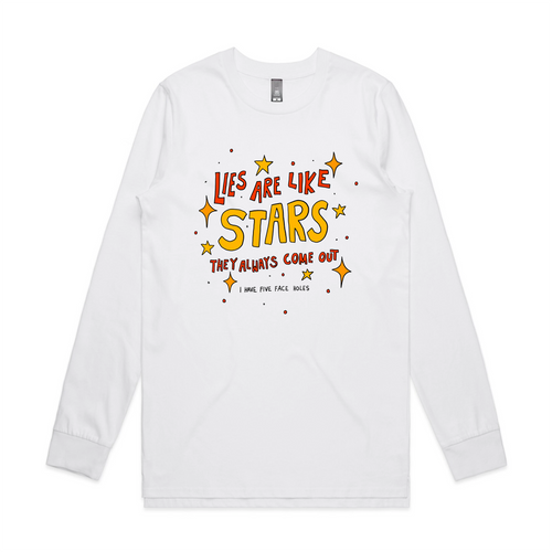 Lies Are Like Stars Tee by Lonely Kids Club. All clothing from our T-shirts to our shorts and hoodies are ethically made, and printed packed and shipped from Sydney.