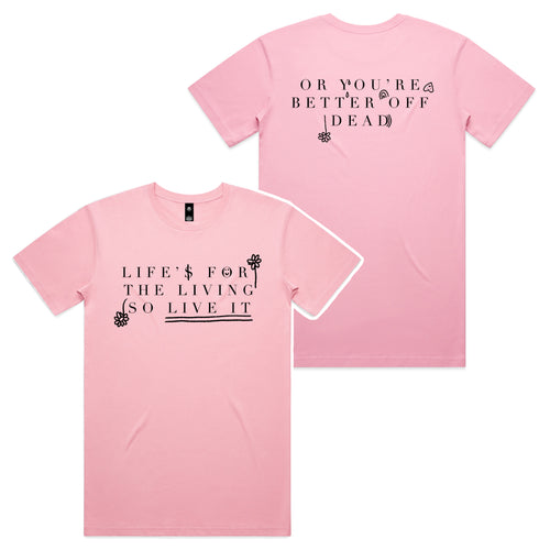 Life Is For The Living Tee by Lonely Kids Club. All clothing from our T-shirts to our shorts and hoodies are ethically made, and printed packed and shipped from Sydney.