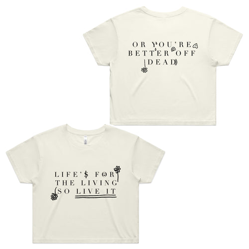 Life Is For The Living Tee by Lonely Kids Club. All clothing from our T-shirts to our shorts and hoodies are ethically made, and printed packed and shipped from Sydney.
