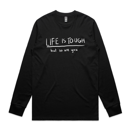 Life Is Tough Tee by Lonely Kids Club. All clothing from our T-shirts to our shorts and hoodies are ethically made, and printed packed and shipped from Sydney.