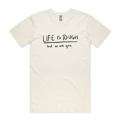 Life Is Tough Tee by Lonely Kids Club. All clothing from our T-shirts to our shorts and hoodies are ethically made, and printed packed and shipped from Sydney.