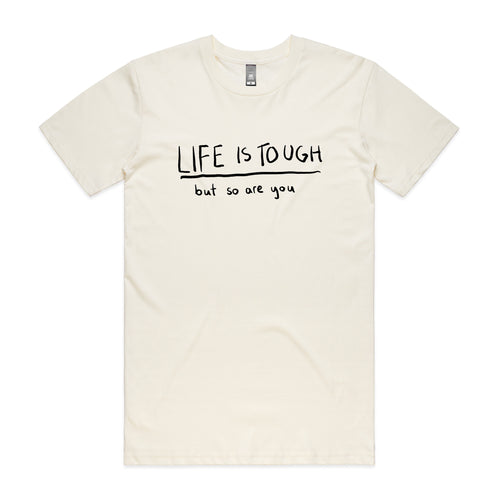 Life Is Tough Tee by Lonely Kids Club. All clothing from our T-shirts to our shorts and hoodies are ethically made, and printed packed and shipped from Sydney.