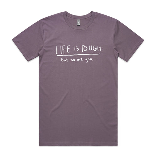 Life Is Tough Tee by Lonely Kids Club. All clothing from our T-shirts to our shorts and hoodies are ethically made, and printed packed and shipped from Sydney.