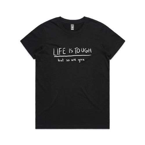 Life Is Tough Tee by Lonely Kids Club. All clothing from our T-shirts to our shorts and hoodies are ethically made, and printed packed and shipped from Sydney.