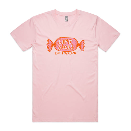 Life Sucks Tee by Lonely Kids Club. All clothing from our T-shirts to our shorts and hoodies are ethically made, and printed packed and shipped from Sydney.