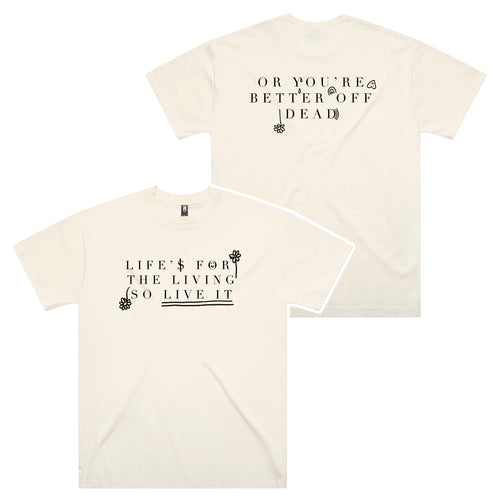 Life Is For The Living Oversized Tee by Lonely Kids Club. All clothing from our T-shirts to our shorts and hoodies are ethically made, and printed packed and shipped from Sydney.