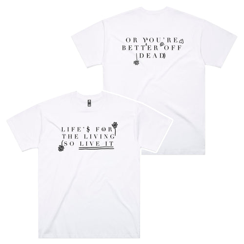 Life Is For The Living Oversized Tee by Lonely Kids Club. All clothing from our T-shirts to our shorts and hoodies are ethically made, and printed packed and shipped from Sydney.
