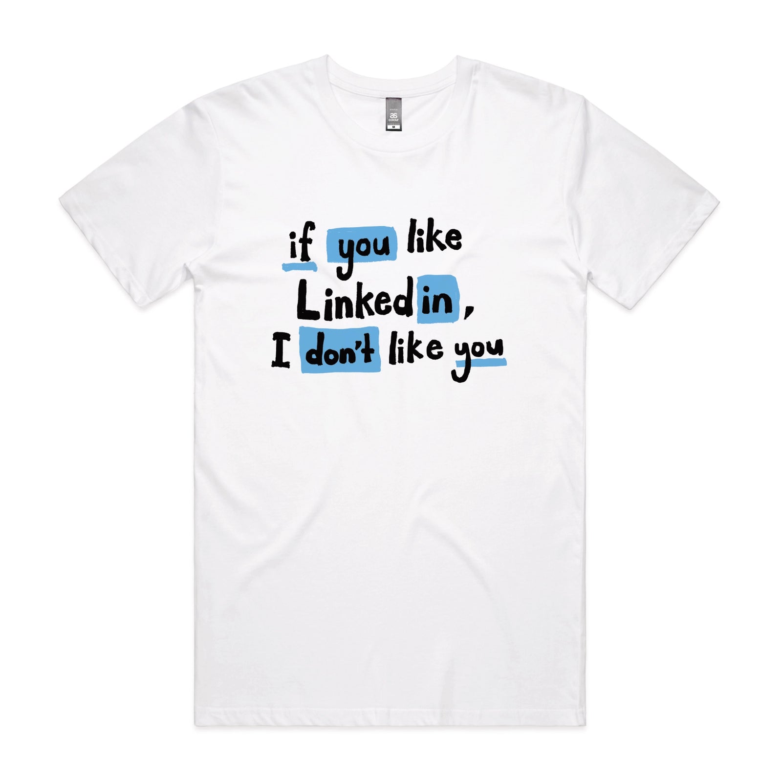 White unisex t-shirt with LinkedIn graphic by Lonely Kids Club