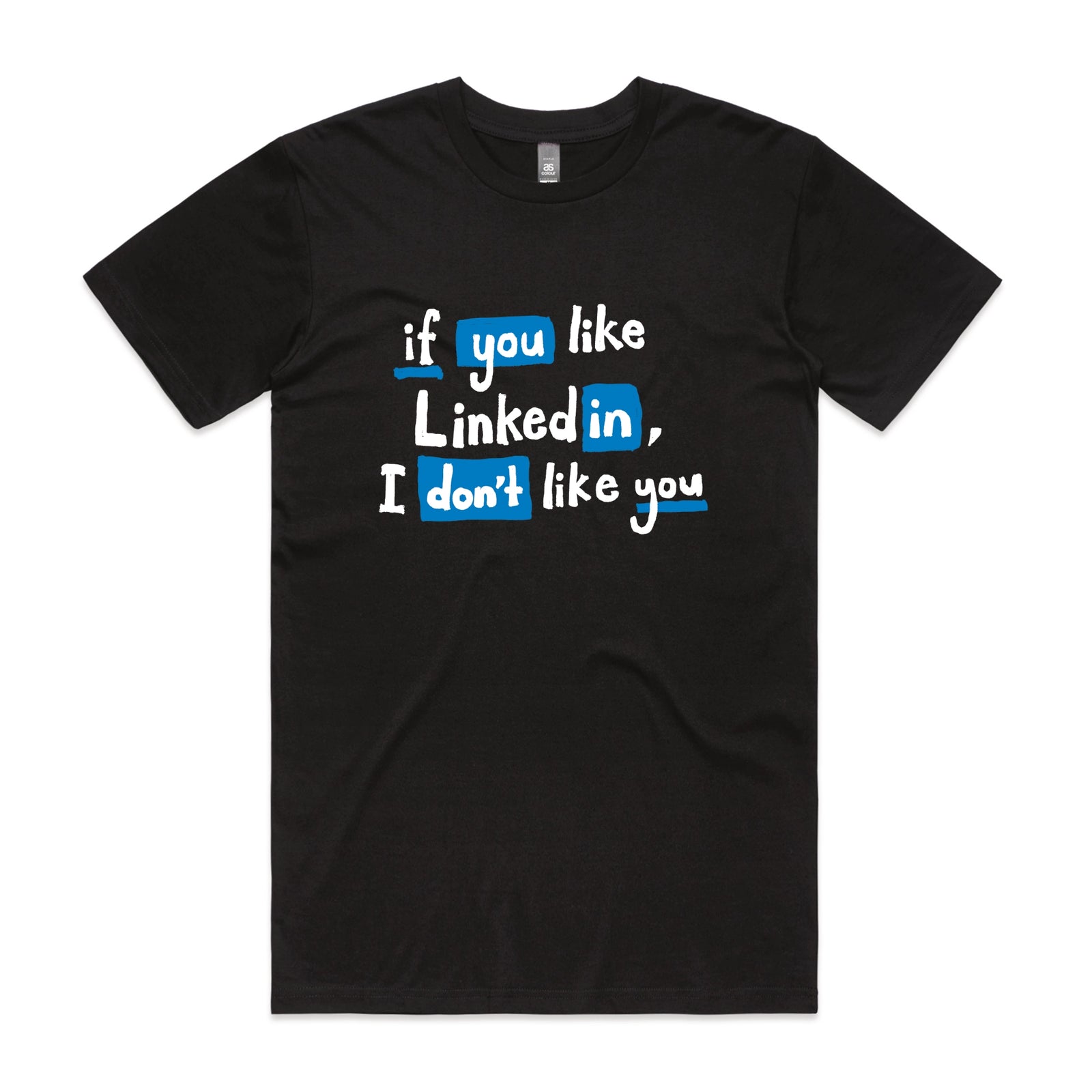 Black unisex t-shirt with LinkedIn graphic by Lonely Kids Club