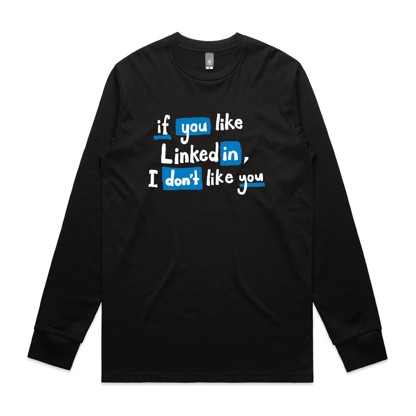 Black long sleeve t-shirt with LinkedIn graphic by Lonely Kids Club