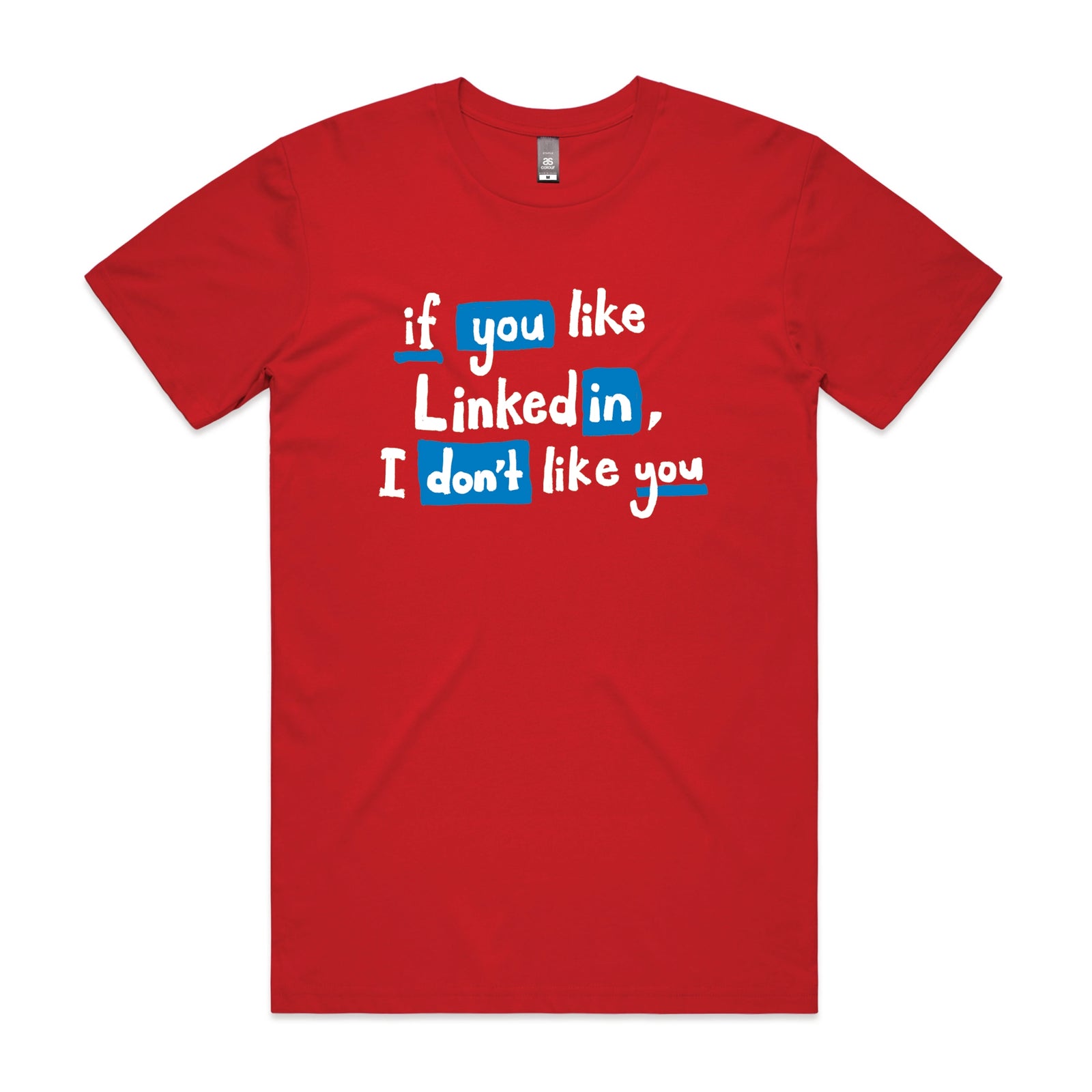 Red unisex t-shirt with LinkedIn graphic by Lonely Kids Club