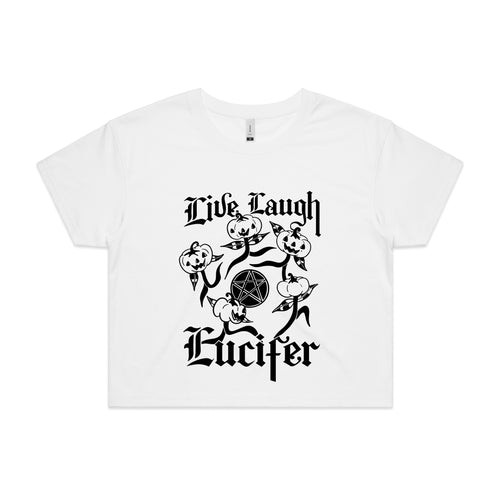 Live Laugh Lucifer Tee by Lonely Kids Club. All clothing from our T-shirts to our shorts and hoodies are ethically made, and printed packed and shipped from Sydney.