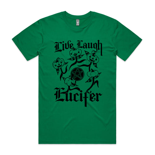 Live Laugh Lucifer Tee by Lonely Kids Club. All clothing from our T-shirts to our shorts and hoodies are ethically made, and printed packed and shipped from Sydney.