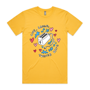 Live, Laugh, Toaster Bath Tee by Lonely Kids Club. All clothing from our T-shirts to our shorts and hoodies are ethically made, and printed packed and shipped from Sydney.