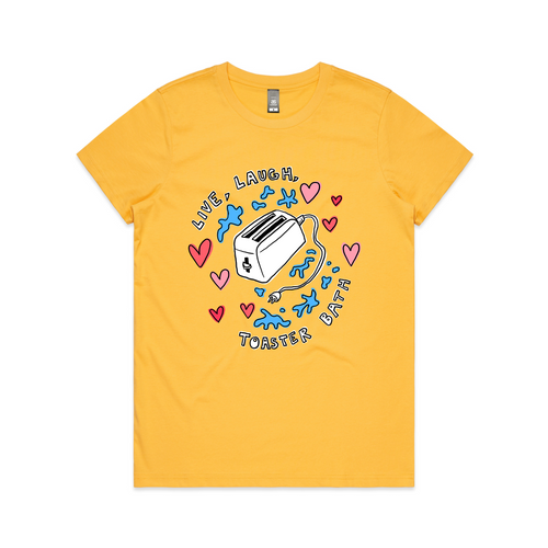 Live, Laugh, Toaster Bath Tee by Lonely Kids Club. All clothing from our T-shirts to our shorts and hoodies are ethically made, and printed packed and shipped from Sydney.