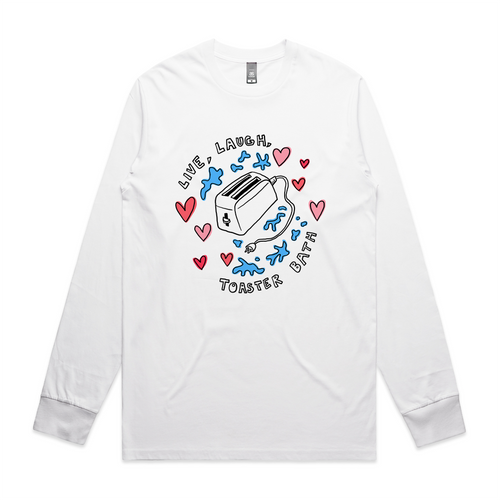 Live, Laugh, Toaster Bath Tee by Lonely Kids Club. All clothing from our T-shirts to our shorts and hoodies are ethically made, and printed packed and shipped from Sydney.