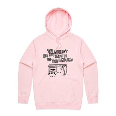 Live Termites Hoodie by Lonely Kids Club. All clothing from our T-shirts to our shorts and hoodies are ethically made, and printed packed and shipped from Sydney.