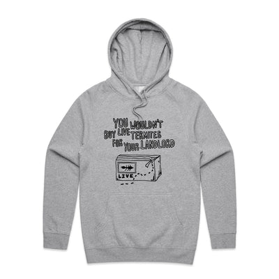 Live Termites Hoodie by Lonely Kids Club. All clothing from our T-shirts to our shorts and hoodies are ethically made, and printed packed and shipped from Sydney.