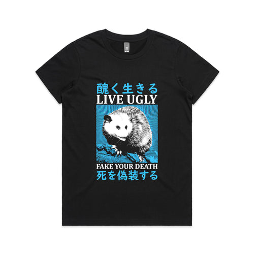 Live Ugly Tee by Lonely Kids Club. All clothing from our T-shirts to our shorts and hoodies are ethically made, and printed packed and shipped from Sydney.