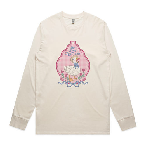 Lobotomy Duck Tee by Lonely Kids Club. All clothing from our T-shirts to our shorts and hoodies are ethically made, and printed packed and shipped from Sydney.