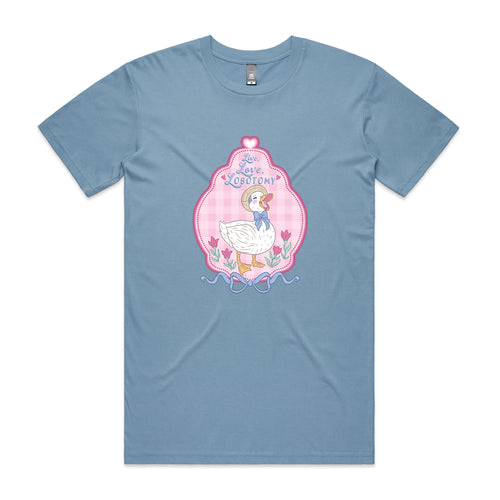 Lobotomy Duck Tee by Lonely Kids Club. All clothing from our T-shirts to our shorts and hoodies are ethically made, and printed packed and shipped from Sydney.