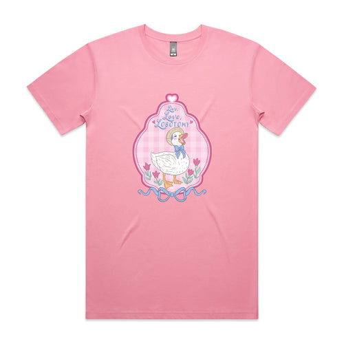 Lobotomy Duck Tee by Lonely Kids Club. All clothing from our T-shirts to our shorts and hoodies are ethically made, and printed packed and shipped from Sydney.